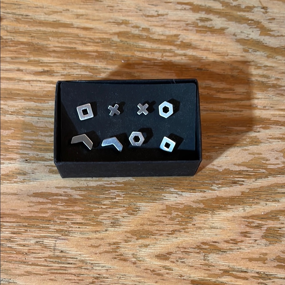 Silver Geometric Earring Studs Set